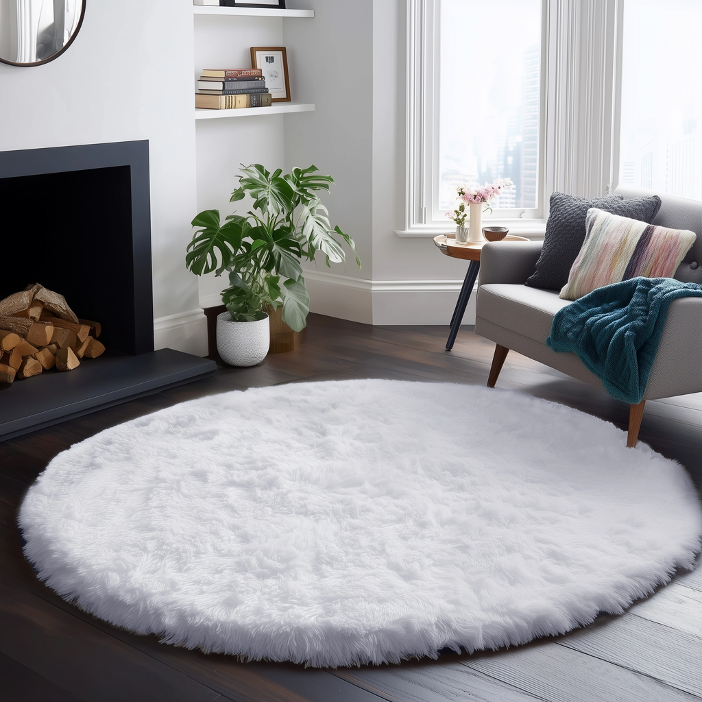 PAGISOFE Fluffy Kawaii Round Rug 4Ft for Girls Bedroom Decor, Purple Rainbow Mermaid Rugs for Kids Playroom, Teen Girl Room, Nursery, Dorm, Cute Furry Pastel Rug, Soft Plush Tent Carpet