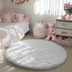 PAGISOFE Fluffy Kawaii Round Rug 4Ft for Girls Bedroom Decor, Purple Rainbow Mermaid Rugs for Kids Playroom, Teen Girl Room, Nursery, Dorm, Cute Furry Pastel Rug, Soft Plush Tent Carpet