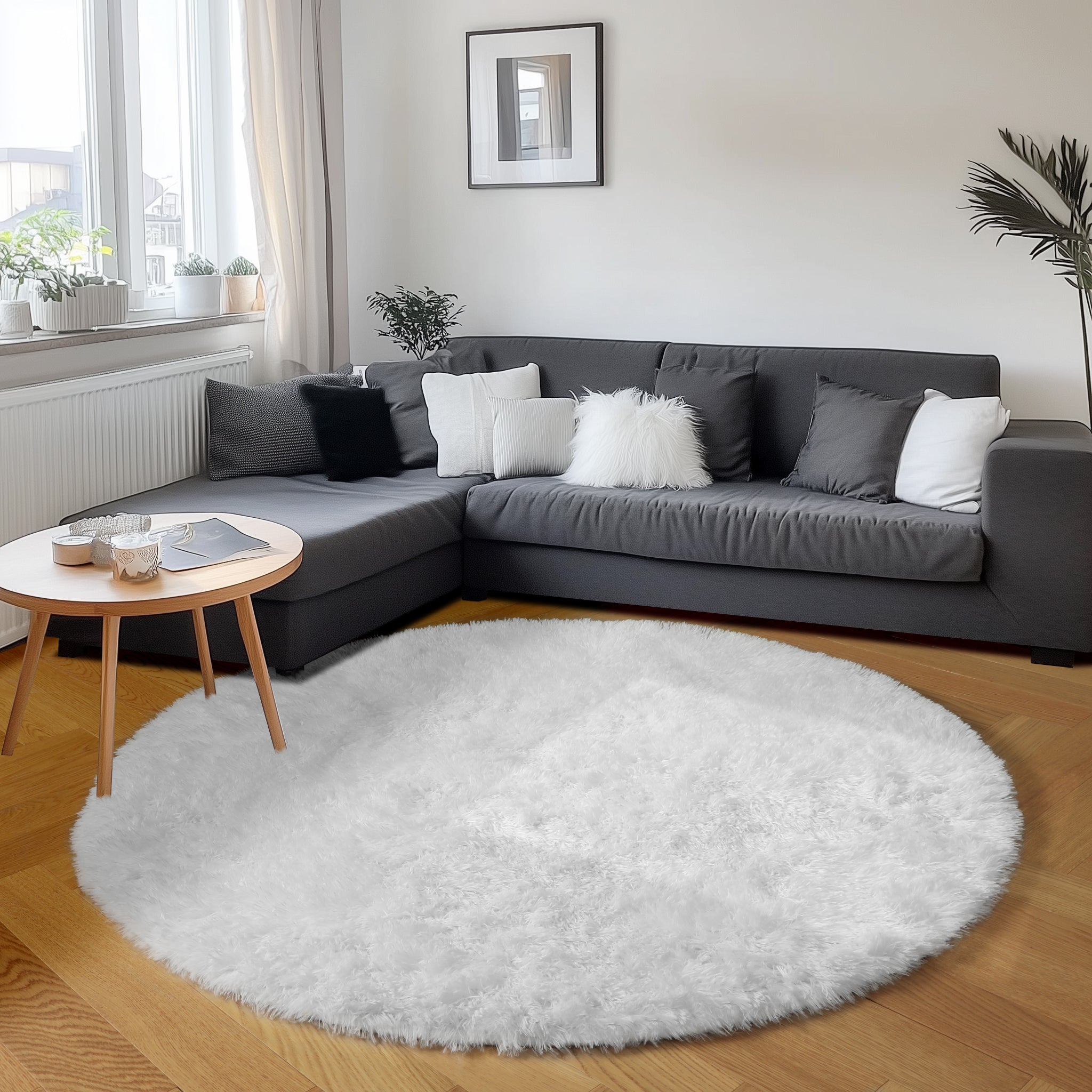 PAGISOFE Fluffy Kawaii Round Rug 4Ft for Girls Bedroom Decor, Purple Rainbow Mermaid Rugs for Kids Playroom, Teen Girl Room, Nursery, Dorm, Cute Furry Pastel Rug, Soft Plush Tent Carpet