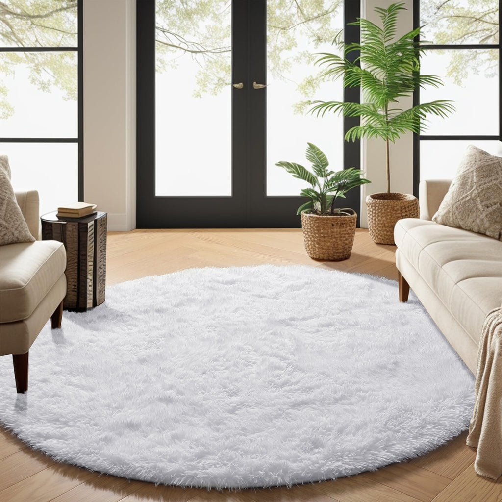 PAGISOFE Fluffy Kawaii Round Rug 4Ft for Girls Bedroom Decor, Purple Rainbow Mermaid Rugs for Kids Playroom, Teen Girl Room, Nursery, Dorm, Cute Furry Pastel Rug, Soft Plush Tent Carpet