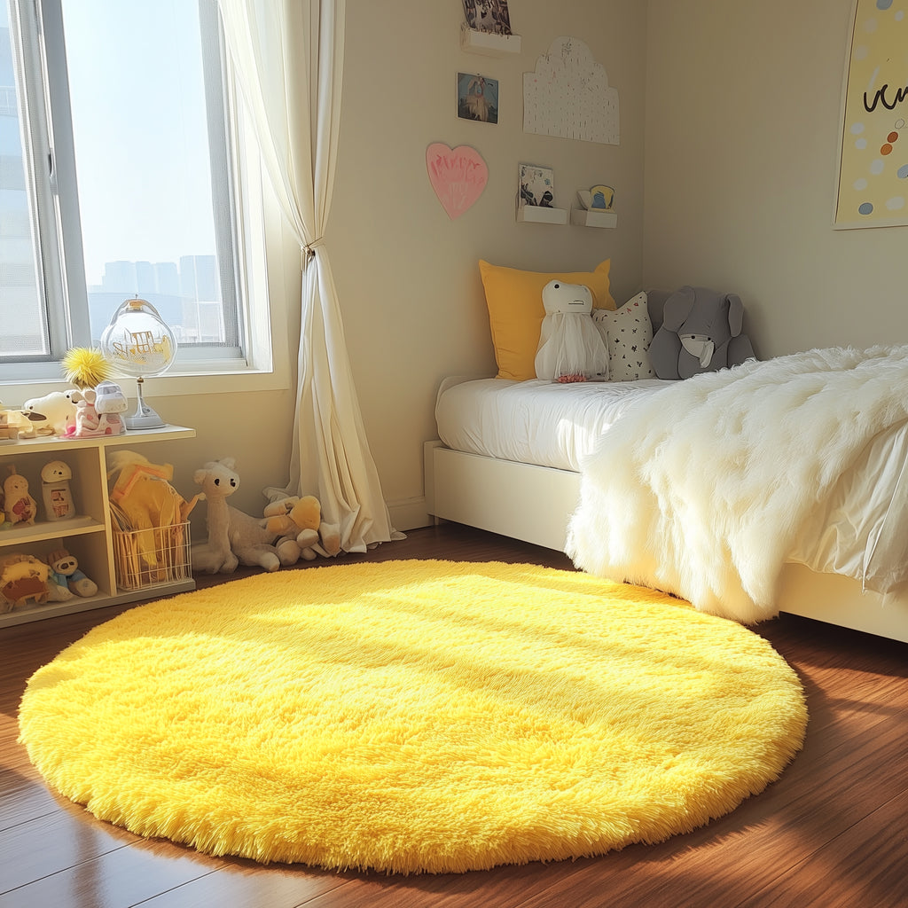 PAGISOFE Fluffy Kawaii Round Rug 4Ft for Girls Bedroom Decor, Purple Rainbow Mermaid Rugs for Kids Playroom, Teen Girl Room, Nursery, Dorm, Cute Furry Pastel Rug, Soft Plush Tent Carpet