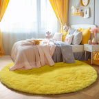 PAGISOFE Fluffy Kawaii Round Rug 4Ft for Girls Bedroom Decor, Purple Rainbow Mermaid Rugs for Kids Playroom, Teen Girl Room, Nursery, Dorm, Cute Furry Pastel Rug, Soft Plush Tent Carpet