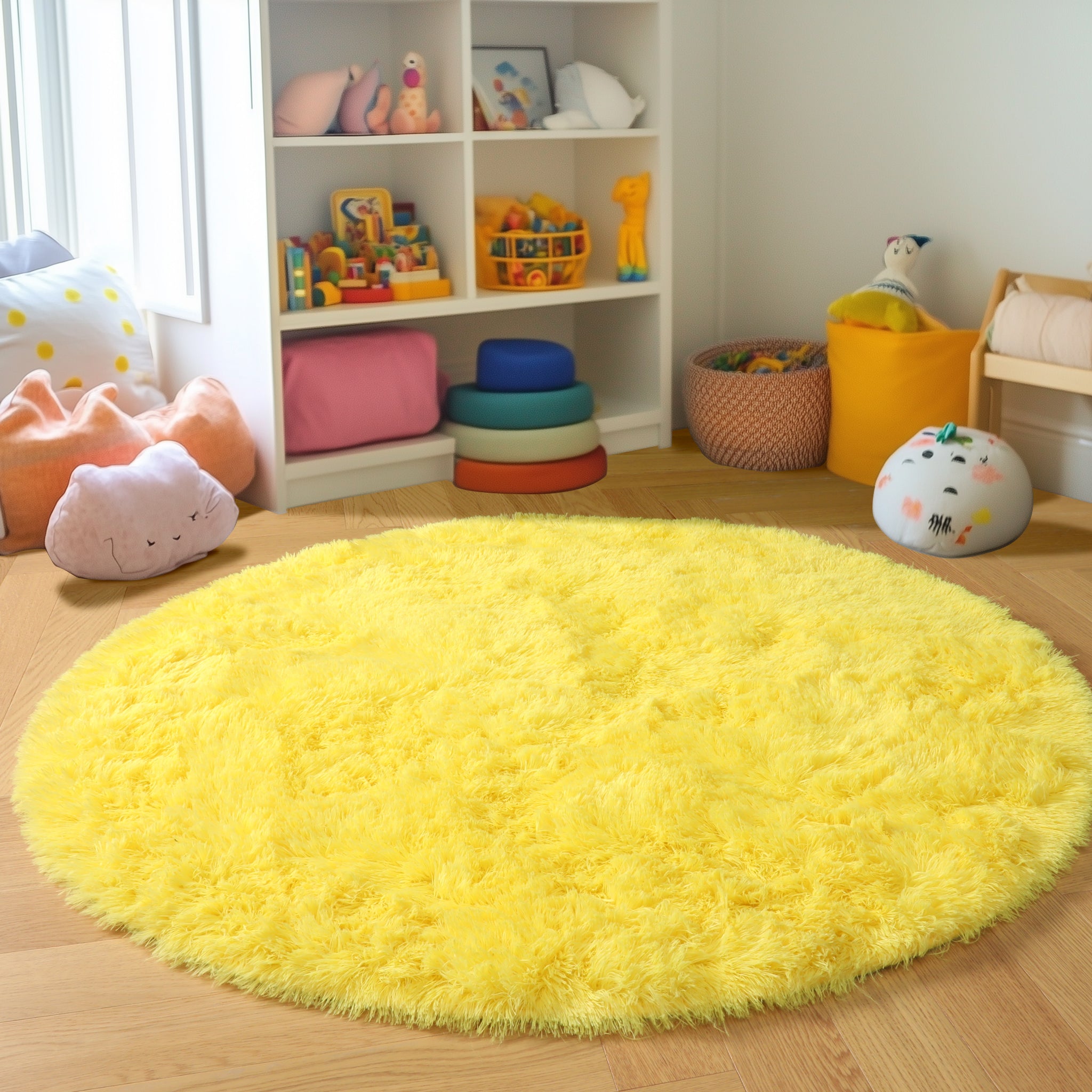 PAGISOFE Fluffy Kawaii Round Rug 4Ft for Girls Bedroom Decor, Purple Rainbow Mermaid Rugs for Kids Playroom, Teen Girl Room, Nursery, Dorm, Cute Furry Pastel Rug, Soft Plush Tent Carpet
