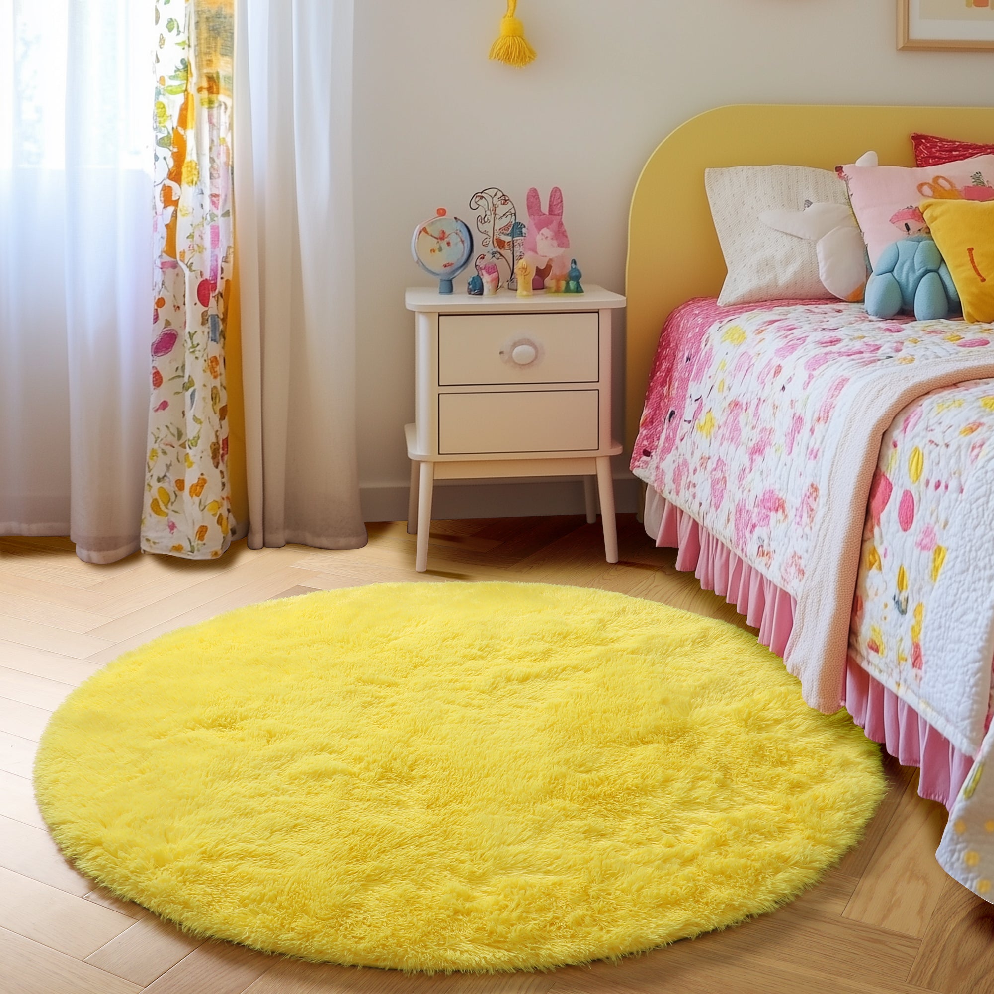 PAGISOFE Fluffy Kawaii Round Rug 4Ft for Girls Bedroom Decor, Purple Rainbow Mermaid Rugs for Kids Playroom, Teen Girl Room, Nursery, Dorm, Cute Furry Pastel Rug, Soft Plush Tent Carpet