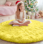 PAGISOFE Fluffy Kawaii Round Rug 4Ft for Girls Bedroom Decor, Purple Rainbow Mermaid Rugs for Kids Playroom, Teen Girl Room, Nursery, Dorm, Cute Furry Pastel Rug, Soft Plush Tent Carpet