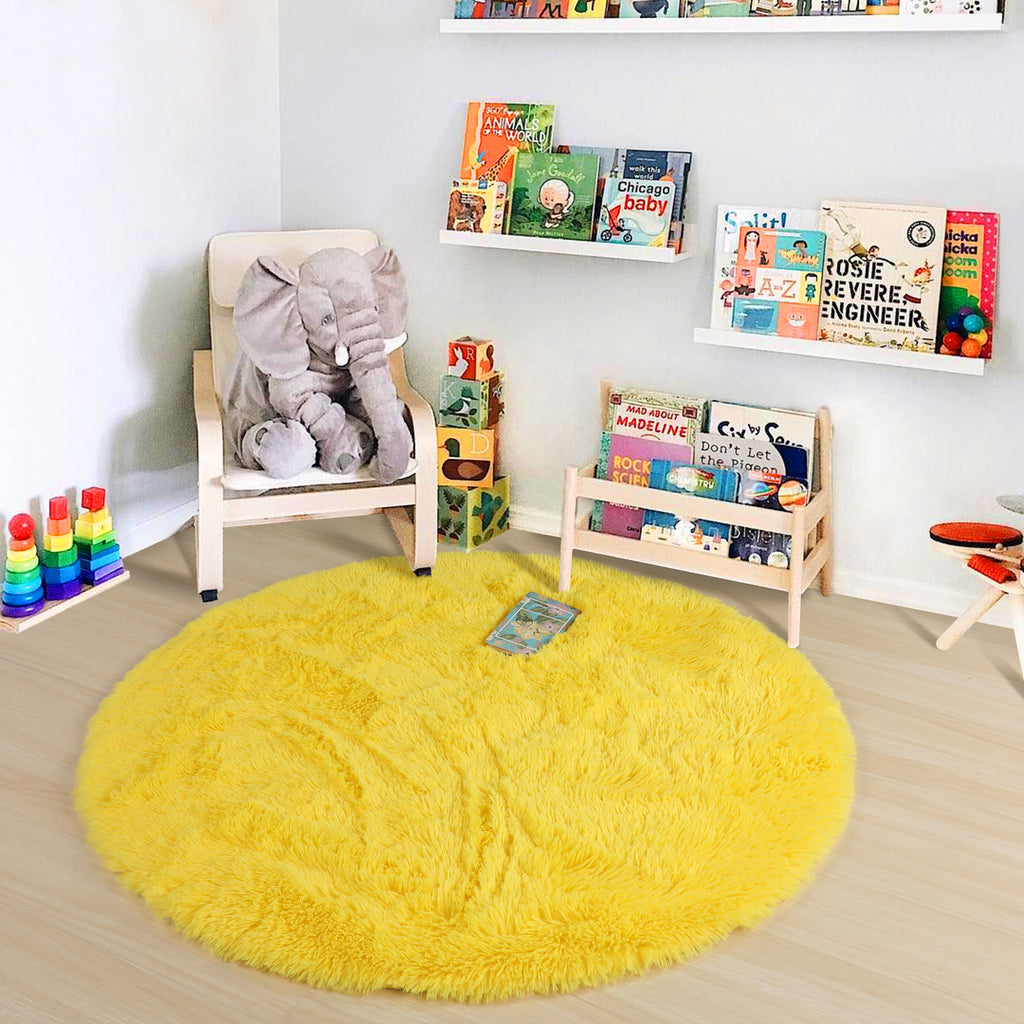 PAGISOFE Fluffy Kawaii Round Rug 4Ft for Girls Bedroom Decor, Purple Rainbow Mermaid Rugs for Kids Playroom, Teen Girl Room, Nursery, Dorm, Cute Furry Pastel Rug, Soft Plush Tent Carpet